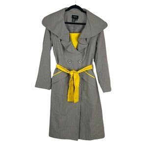 ASHRO YELLOW GRAY PINSTRIPE DOUBLE BREASTED TRENCH COAT SUIT DRESS SIZE 8